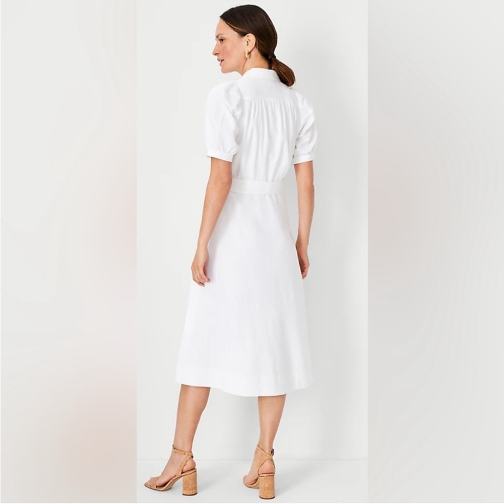 Women’s Ann Taylor White Button-Down Belted Linen Midi Dress - Picture 6 of 6